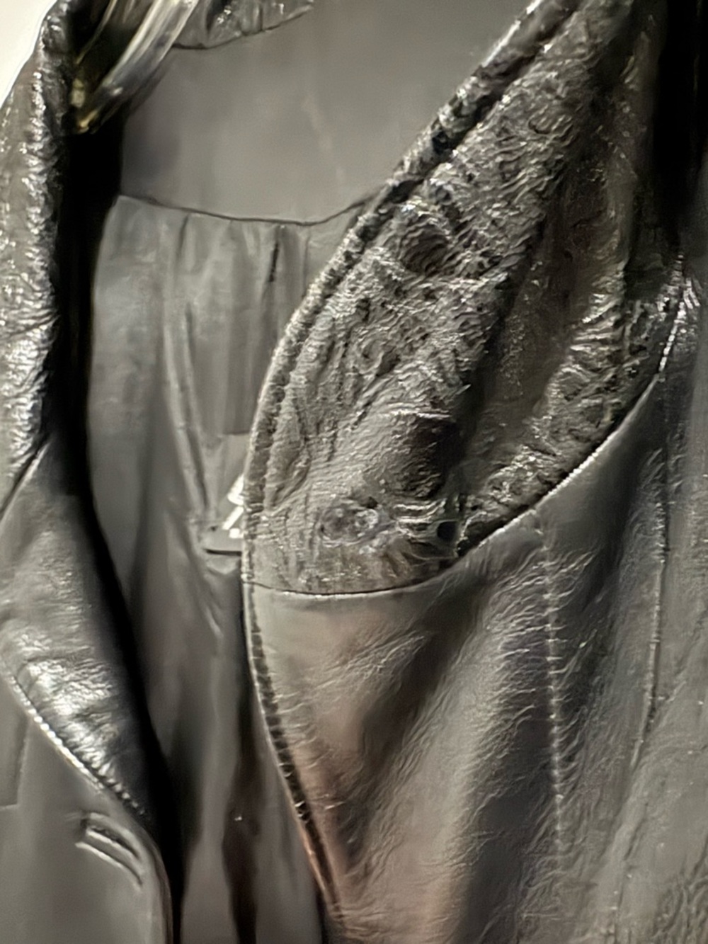 Vintage Black Genuine Leather Long Tench Coat - Picture 6 of 8